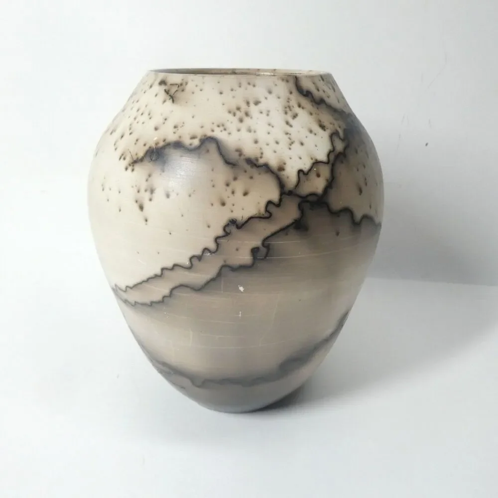 Horse Hair Raku Vase Signed Studio Art Pottery 6.5